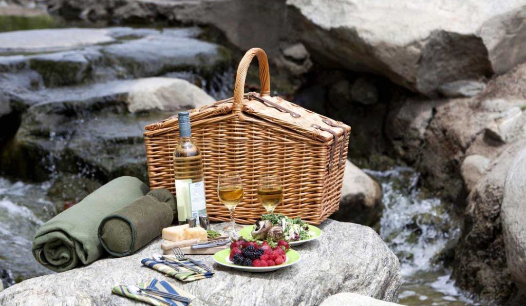 picnic basket and blanket