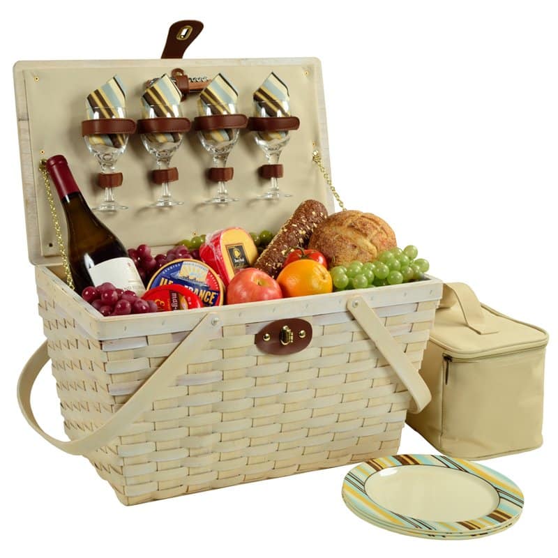 white picnic basket for four