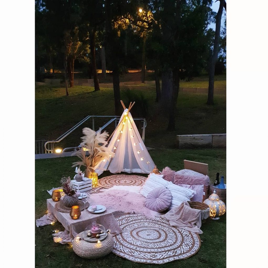 elegant picnic tent with lights