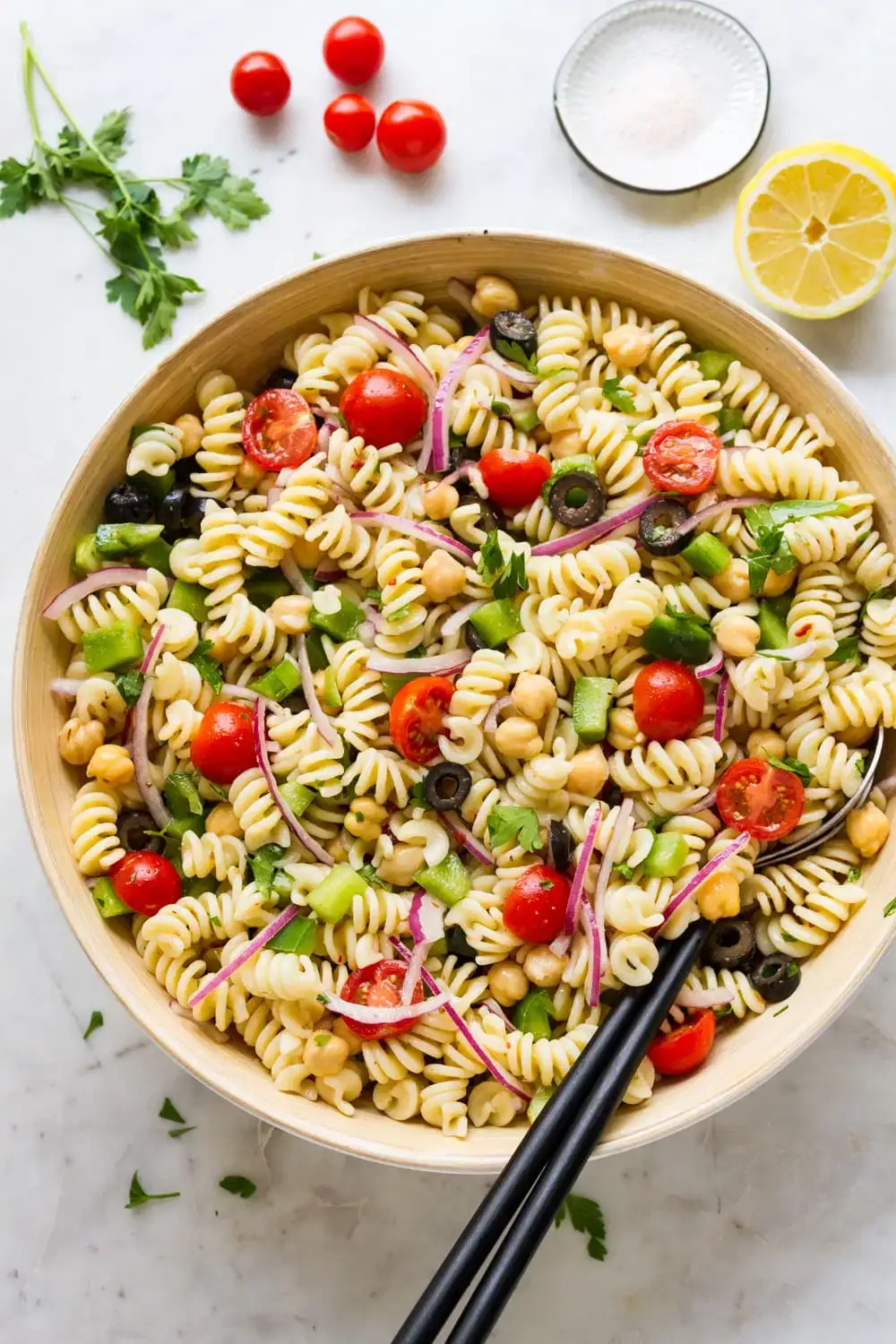 easy vegan pasta salad bowl