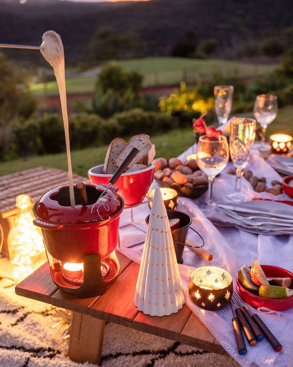 cozy cold weather scenery with fondue