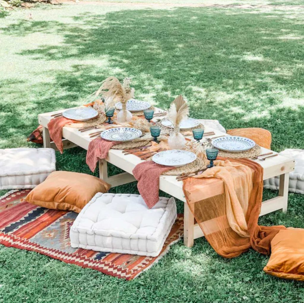 low picnic table boho