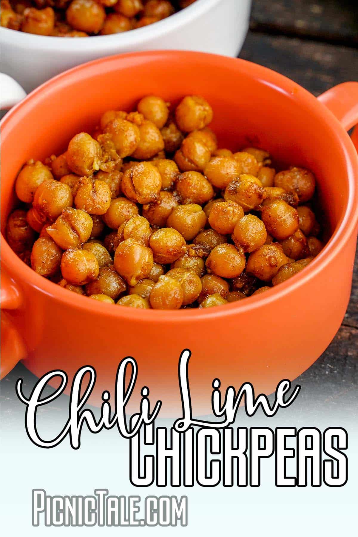 vegan snack idea with text which reads Chili Lime Chickpeas