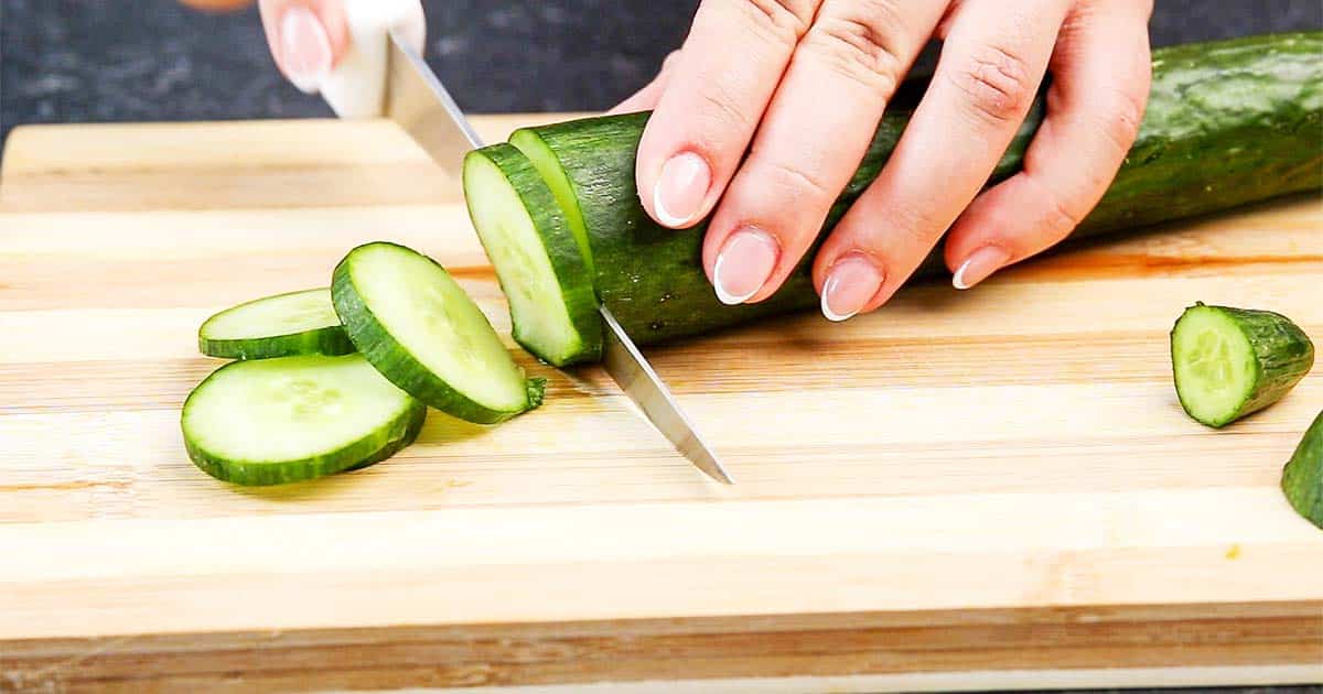 Cucumber Dill Toast Sandwich, slicing Cucumbers.