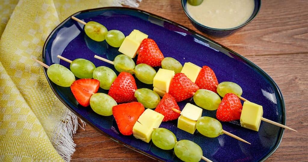 Fruit and Cheese Kabobs on a plate