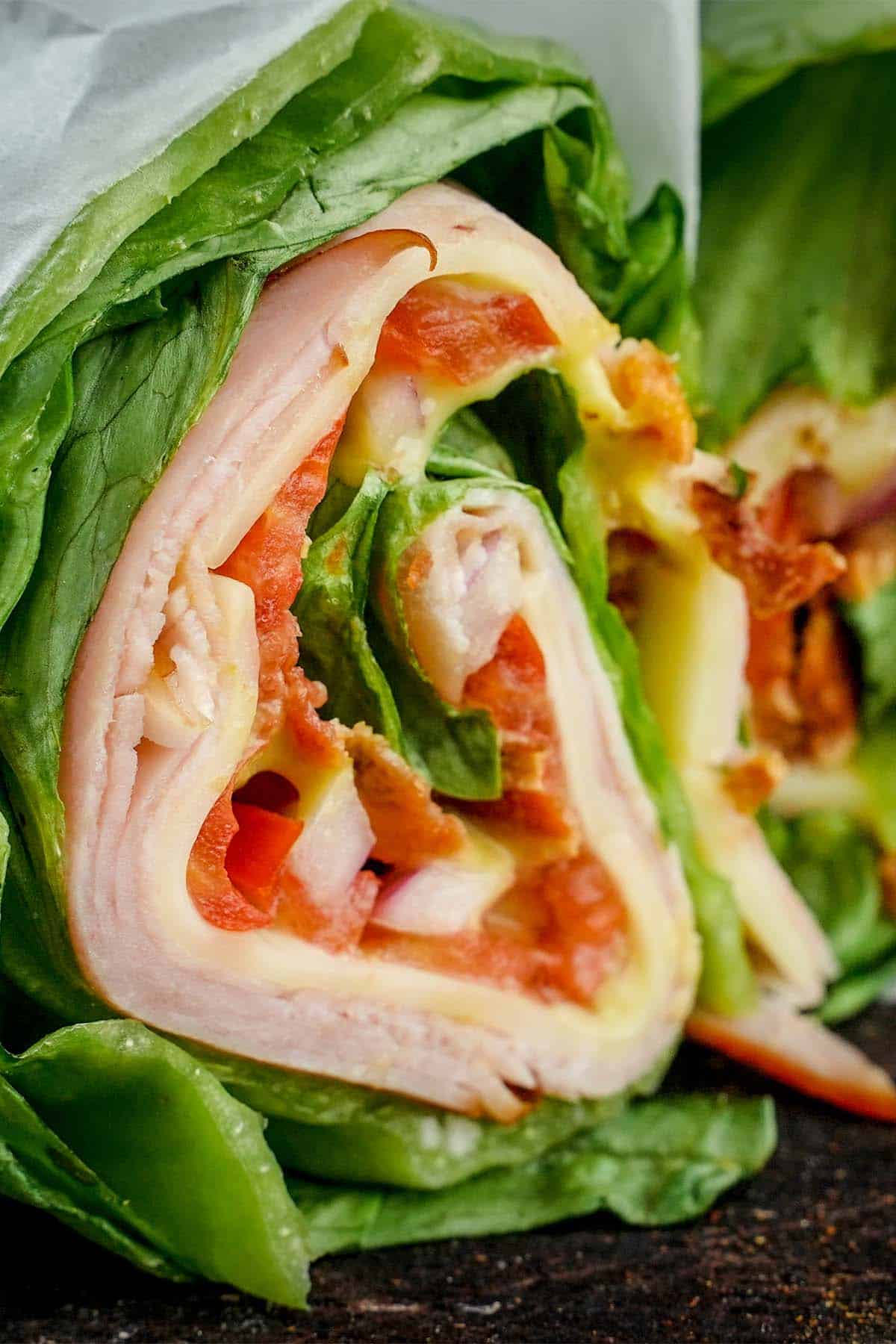 Close up of the meat in the Lettuce Wrap Sandwich.