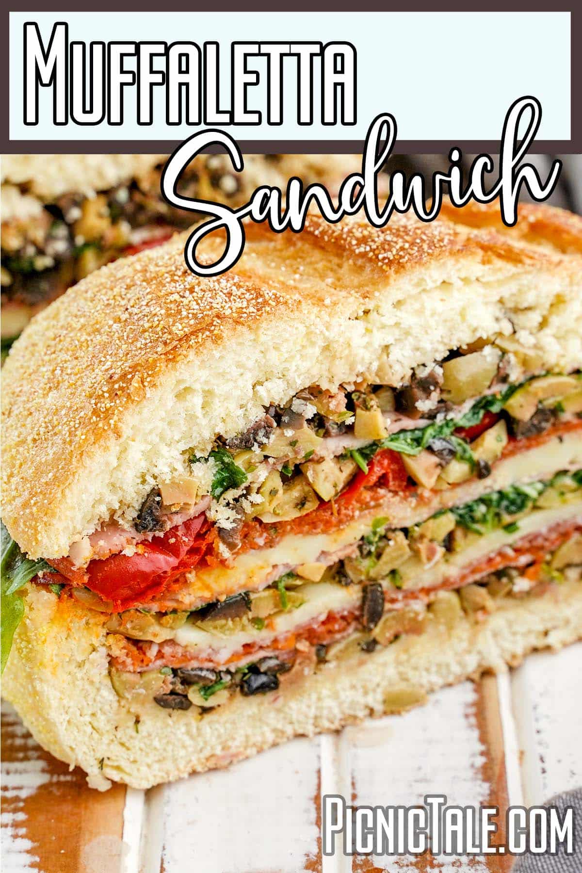 Muffaletta Sandwich, wording on top.