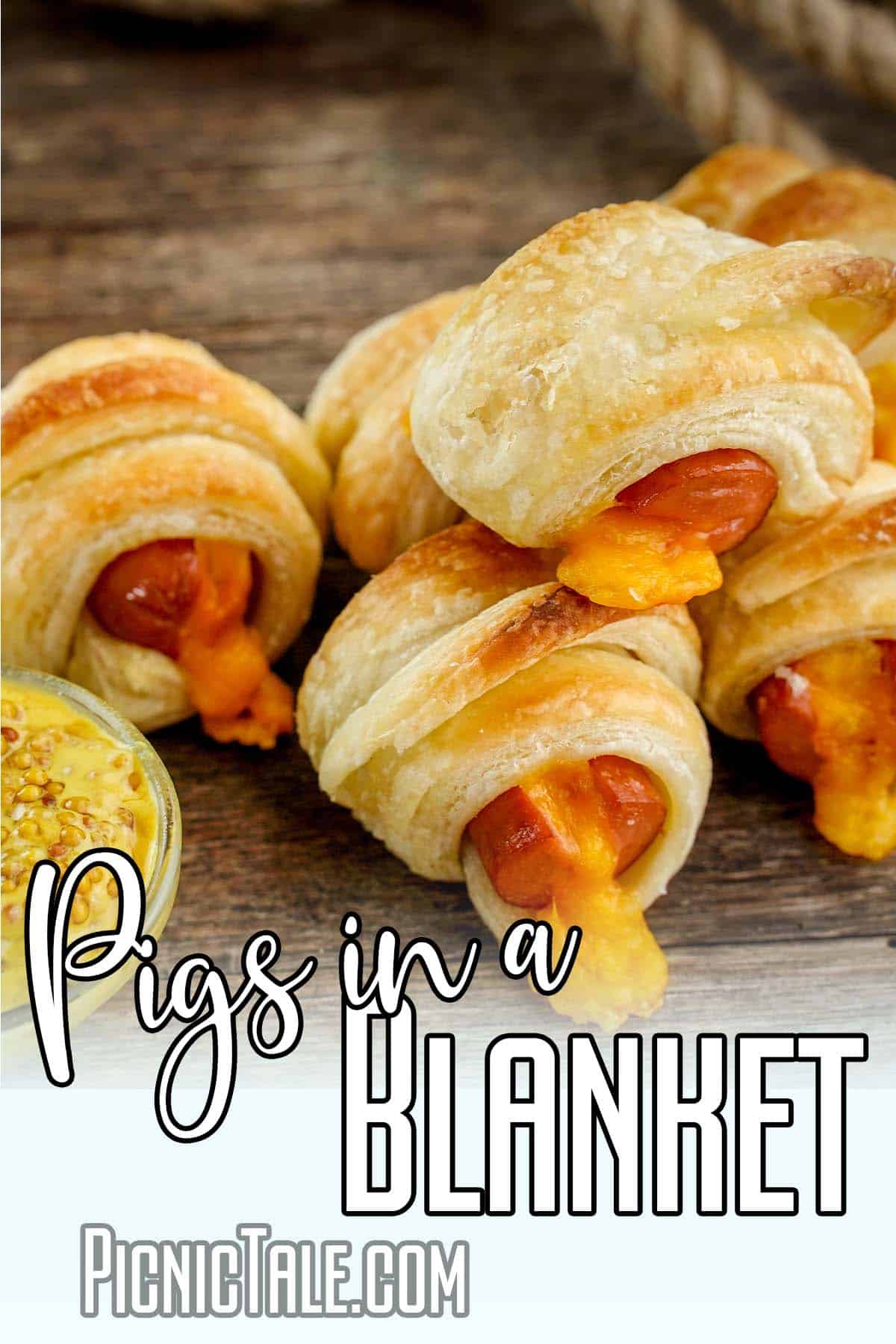 simple picnic side dish with text which reads Pigs in a Blanket