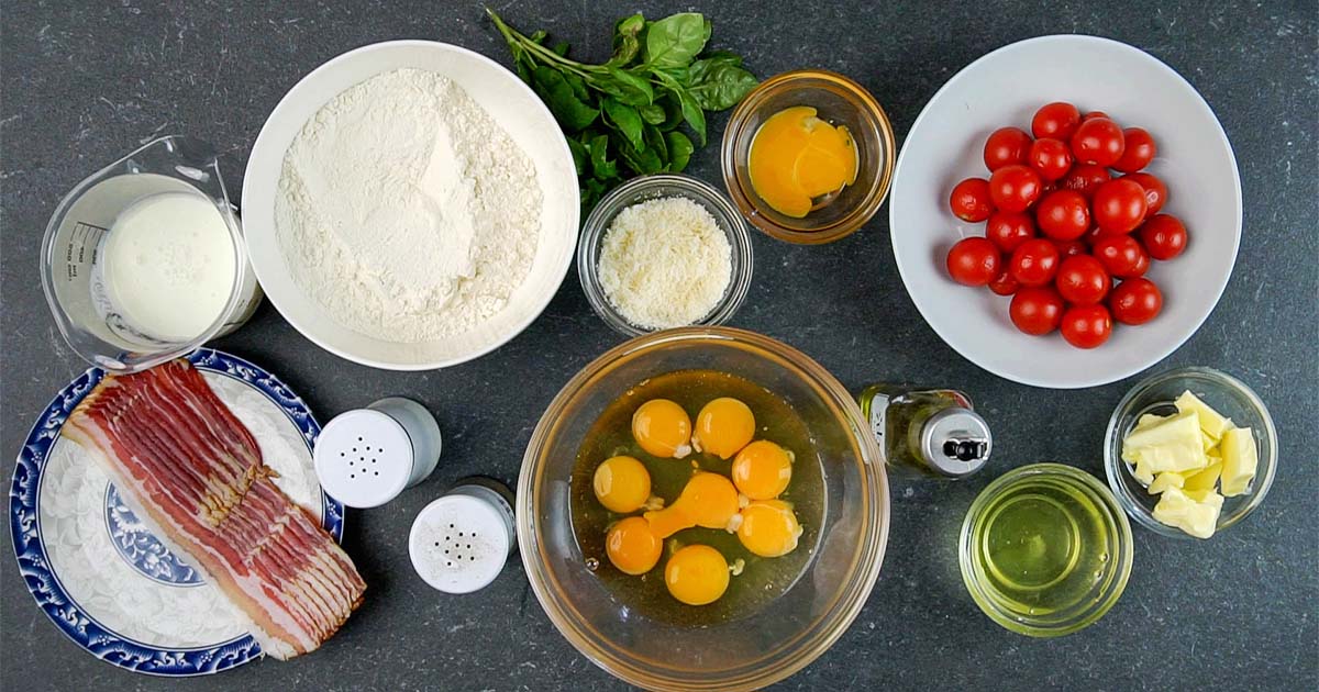 ingredients to make Roasted Tomato Pancetta Mini Quiches