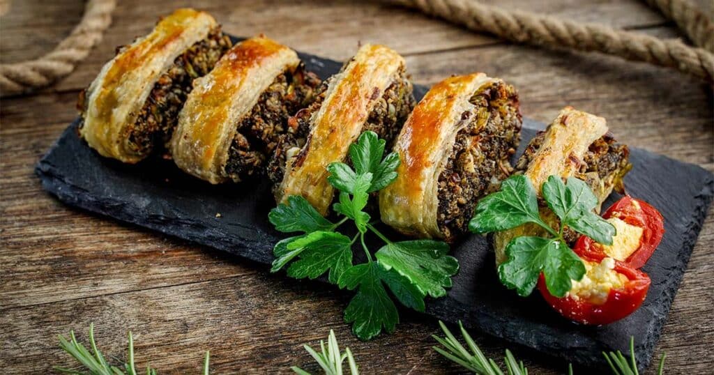 Vegetarian Sausage Rolls on a plate