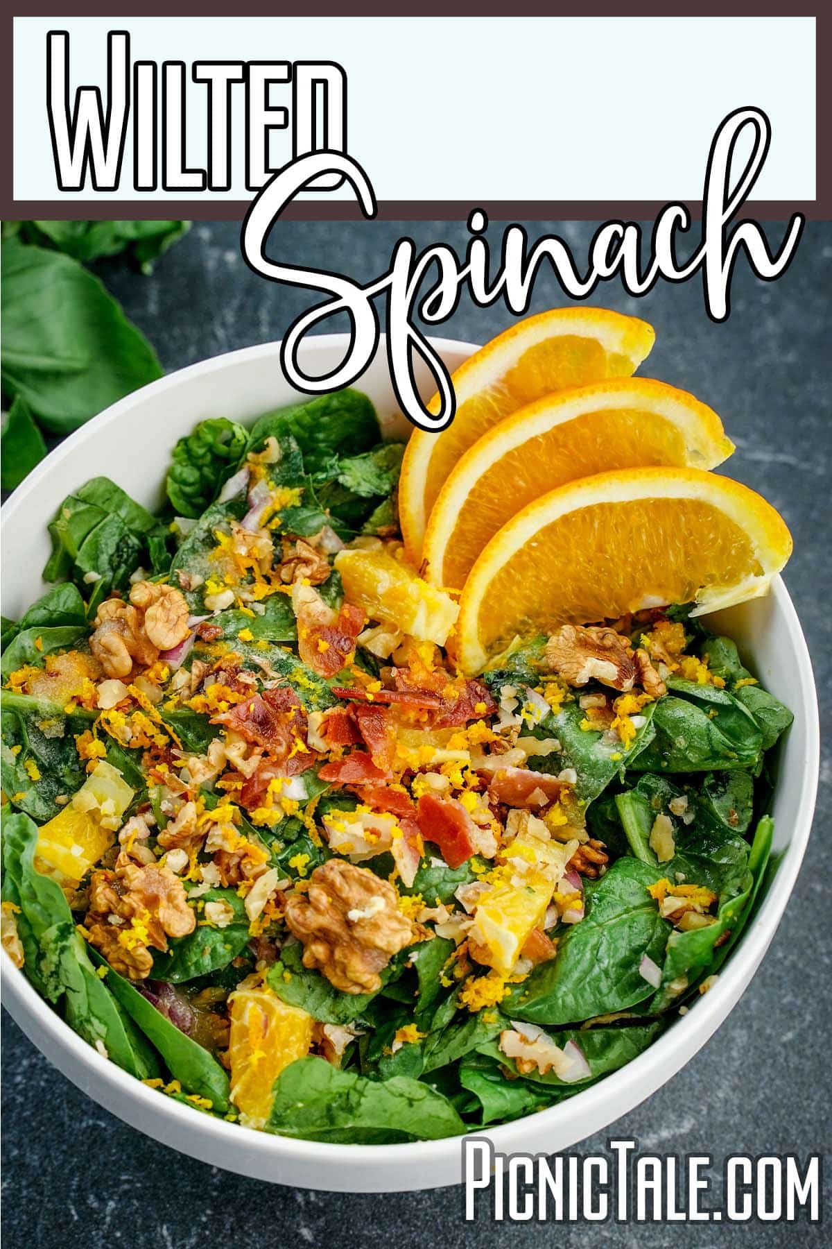 easy spinach salad with text which reads Wilted Spinach
