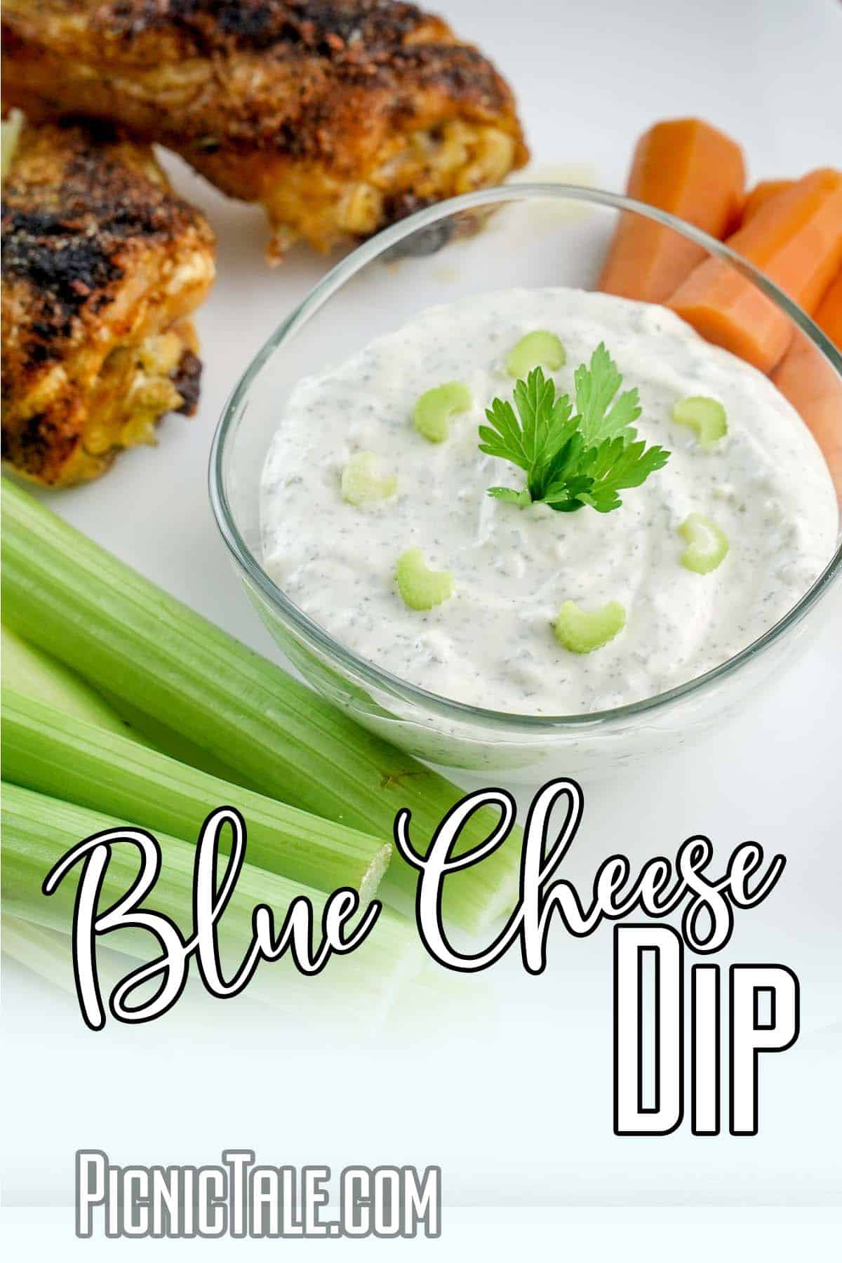 easy picnic side dish of blue cheese dip with text which reads blue cheese dip