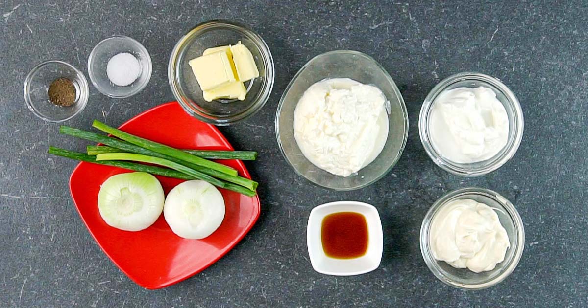 ingredients to make caramelized onion dip