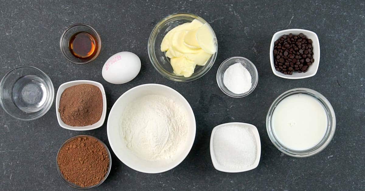ingredients to make chocolate mini donuts