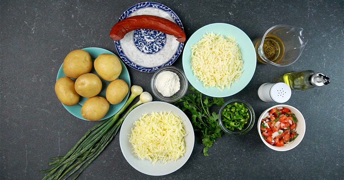ingredients to make choirzo queso potato skins