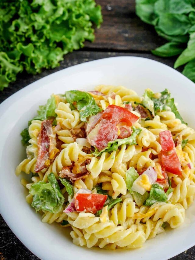 plateful of BLT Pasta Salad