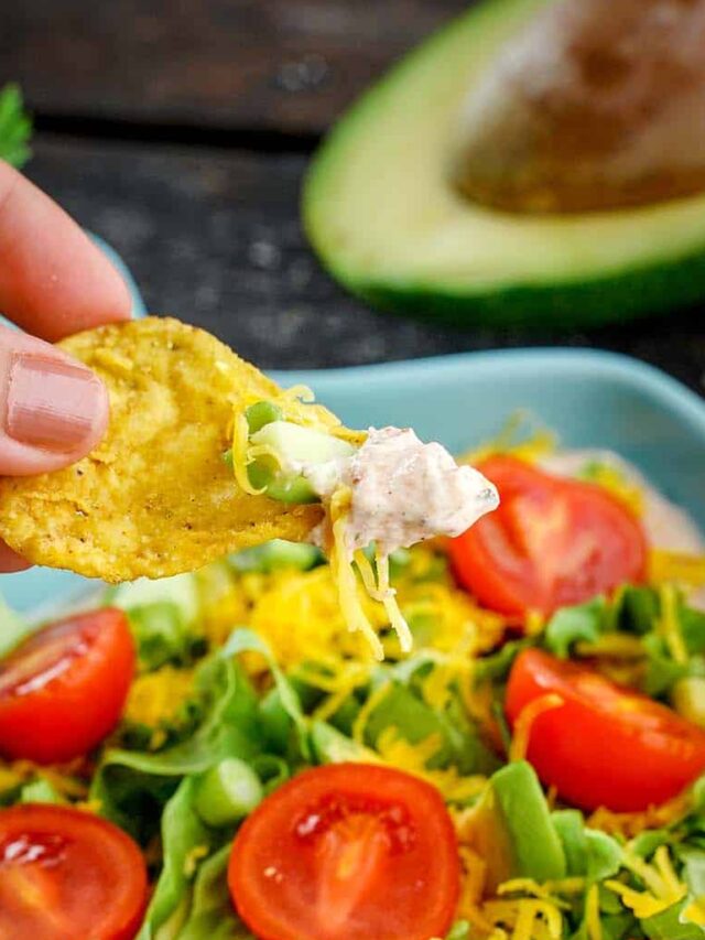 simple side dish for a picnic with text which reads Skinny taco dip