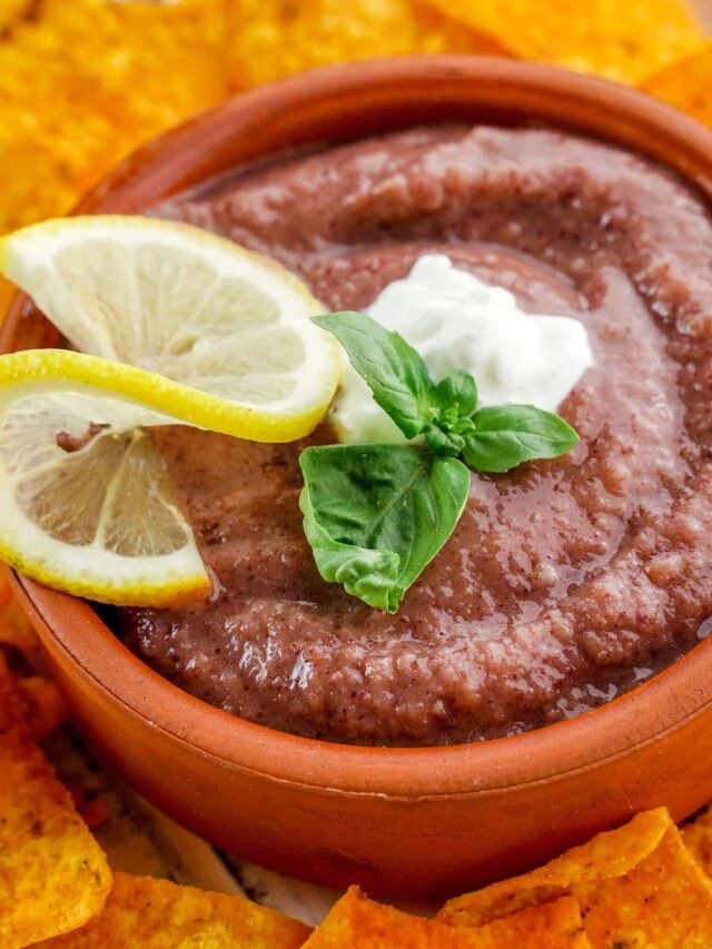 black bean dip and chips for a picnic