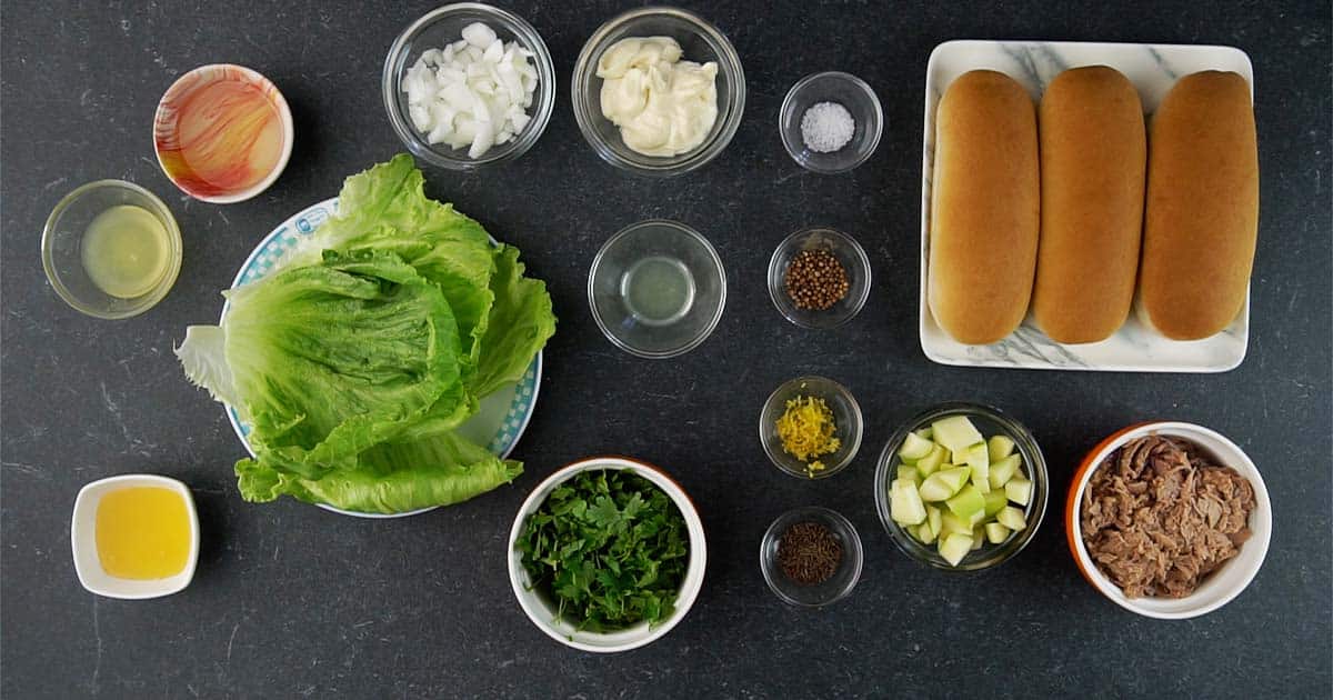 Garden tuna salad sandwich, ingredients.