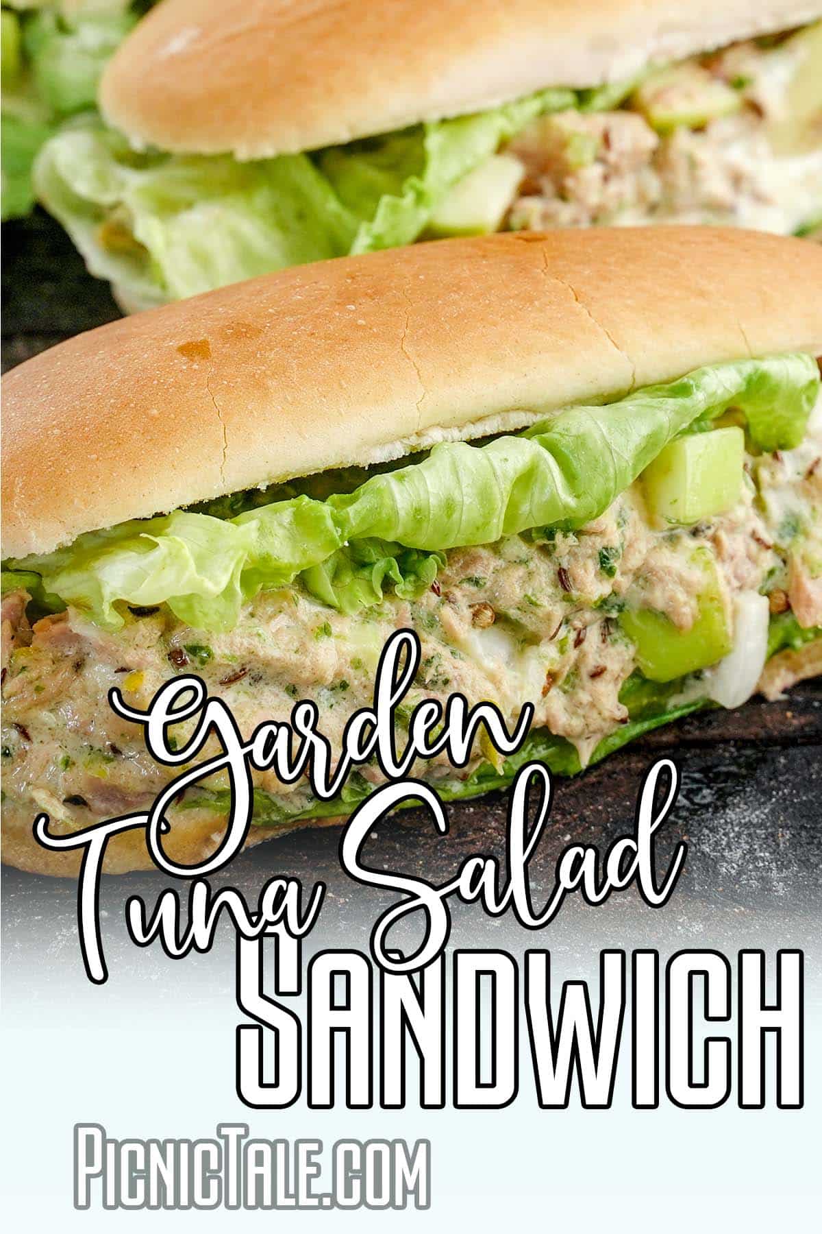 Garden tuna salad sandwich, wording on bottom.