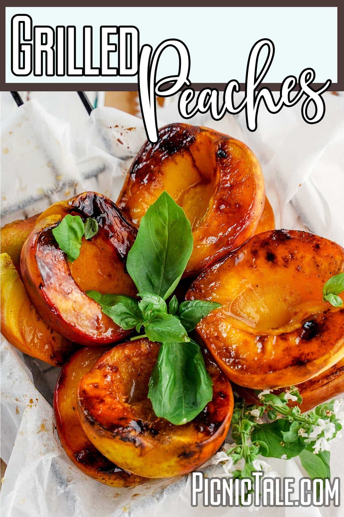easy side dish for a picnic with text which reads grilled peaches