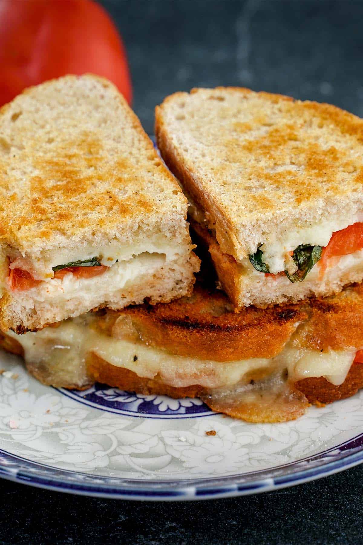 homemade picnic sandwich heirloom tomato and basil grilled cheese sandwich