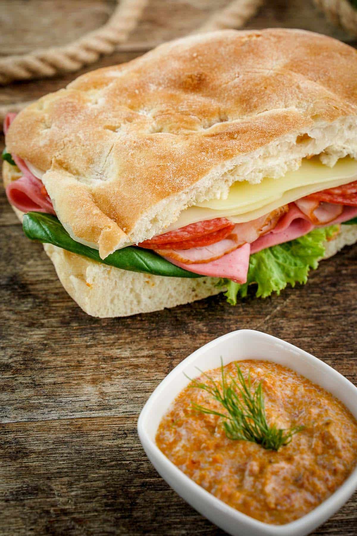 italian picnic sandwich with spread