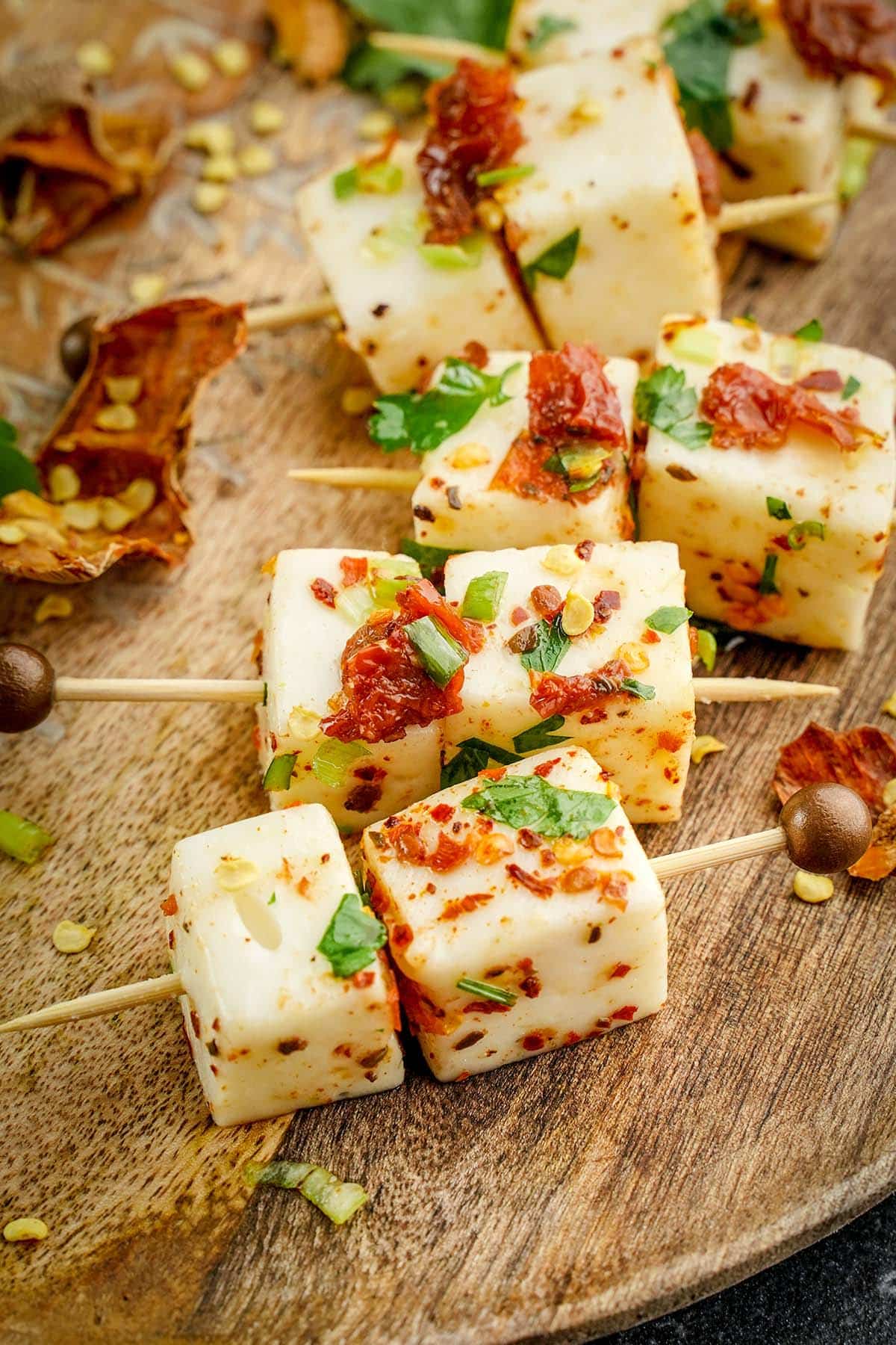 marinated mozzarella squares picnic appetizer