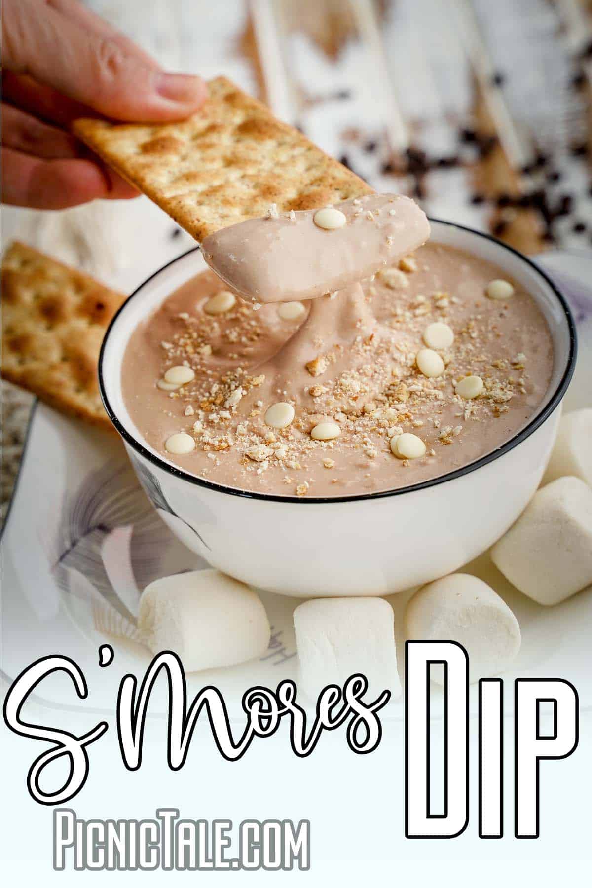 easy picnic dessert dip with text which reads s'mores dip