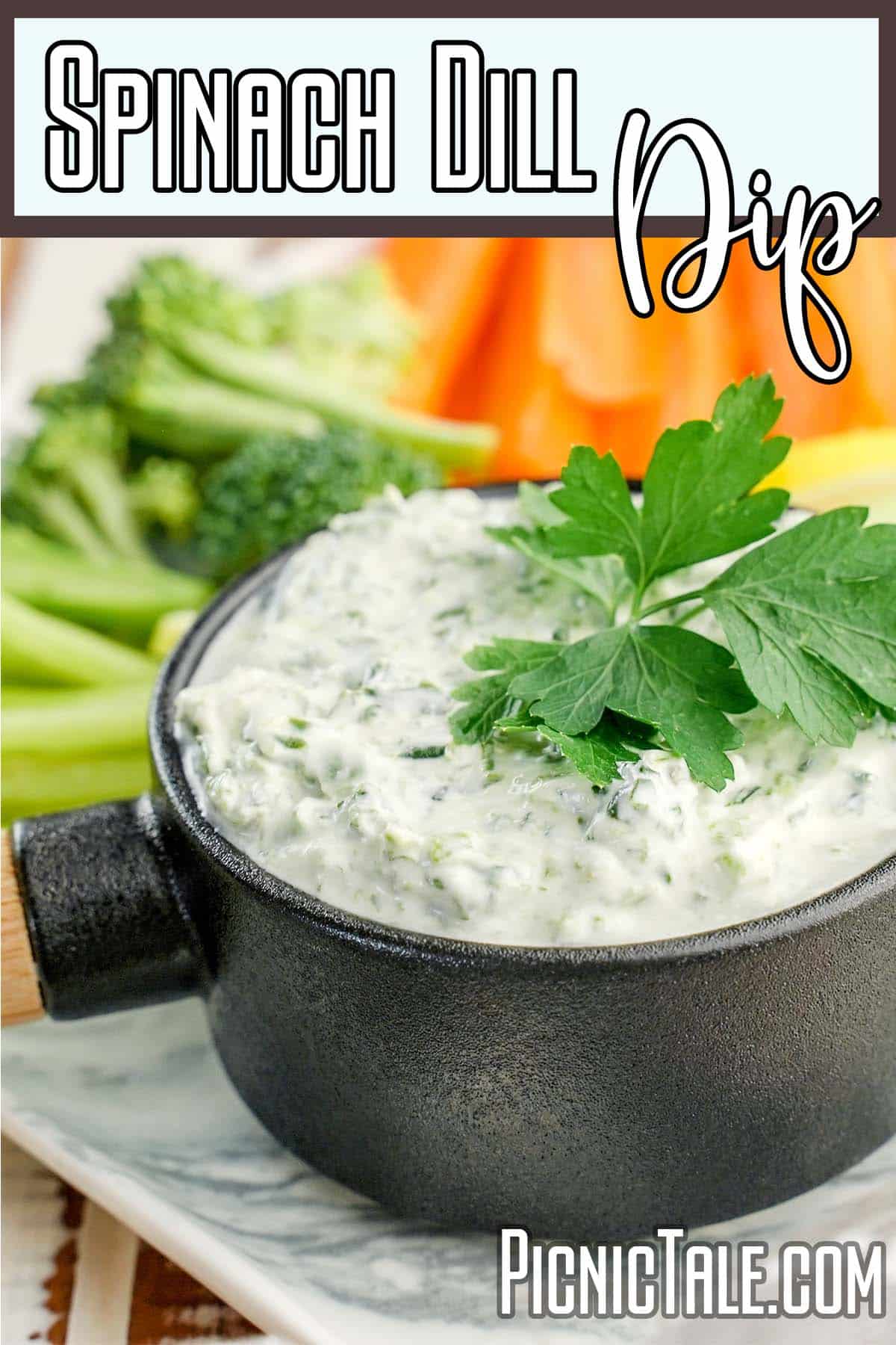 side dish for a picnic with text which reads spinach dill dip