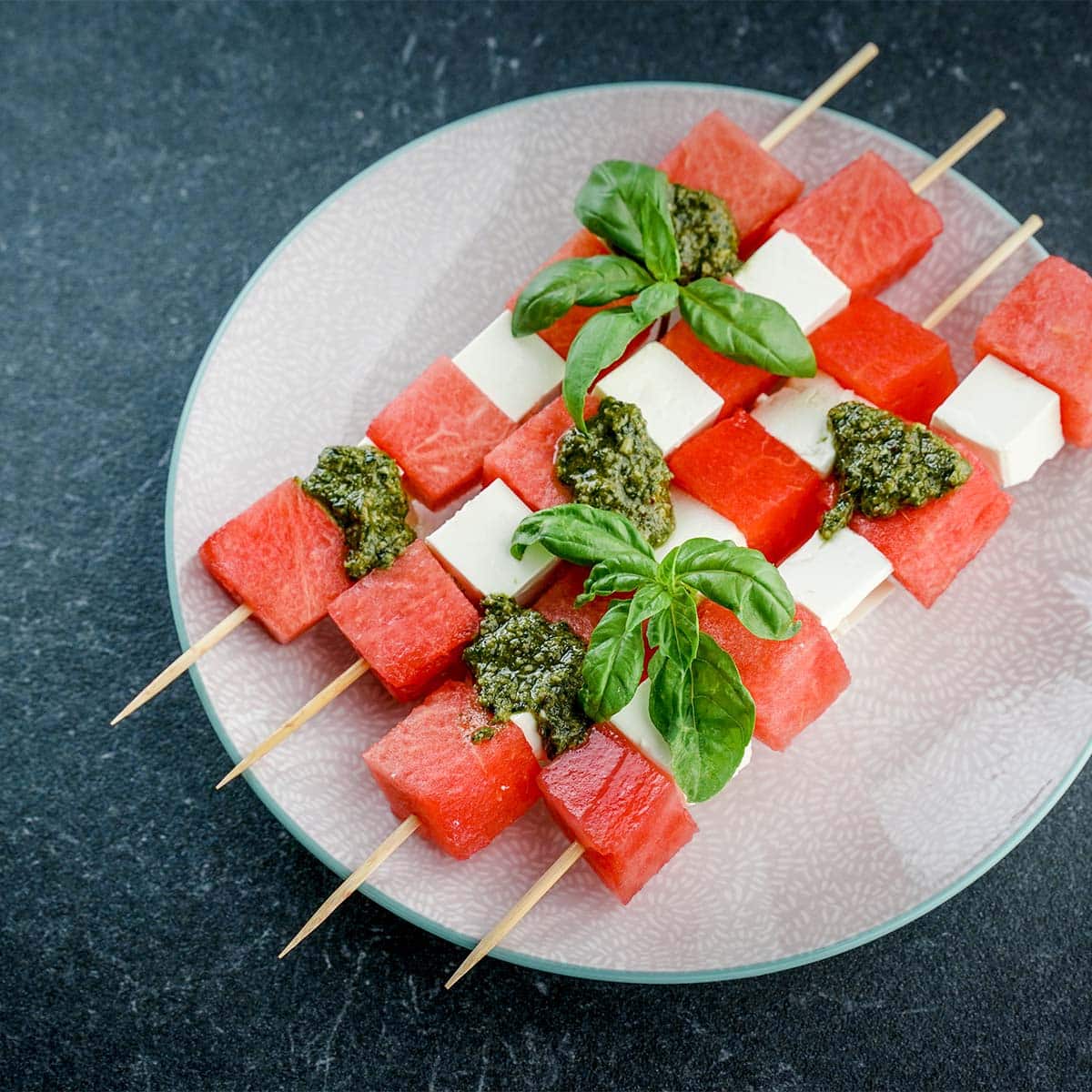 watermelon mint skewers with mint