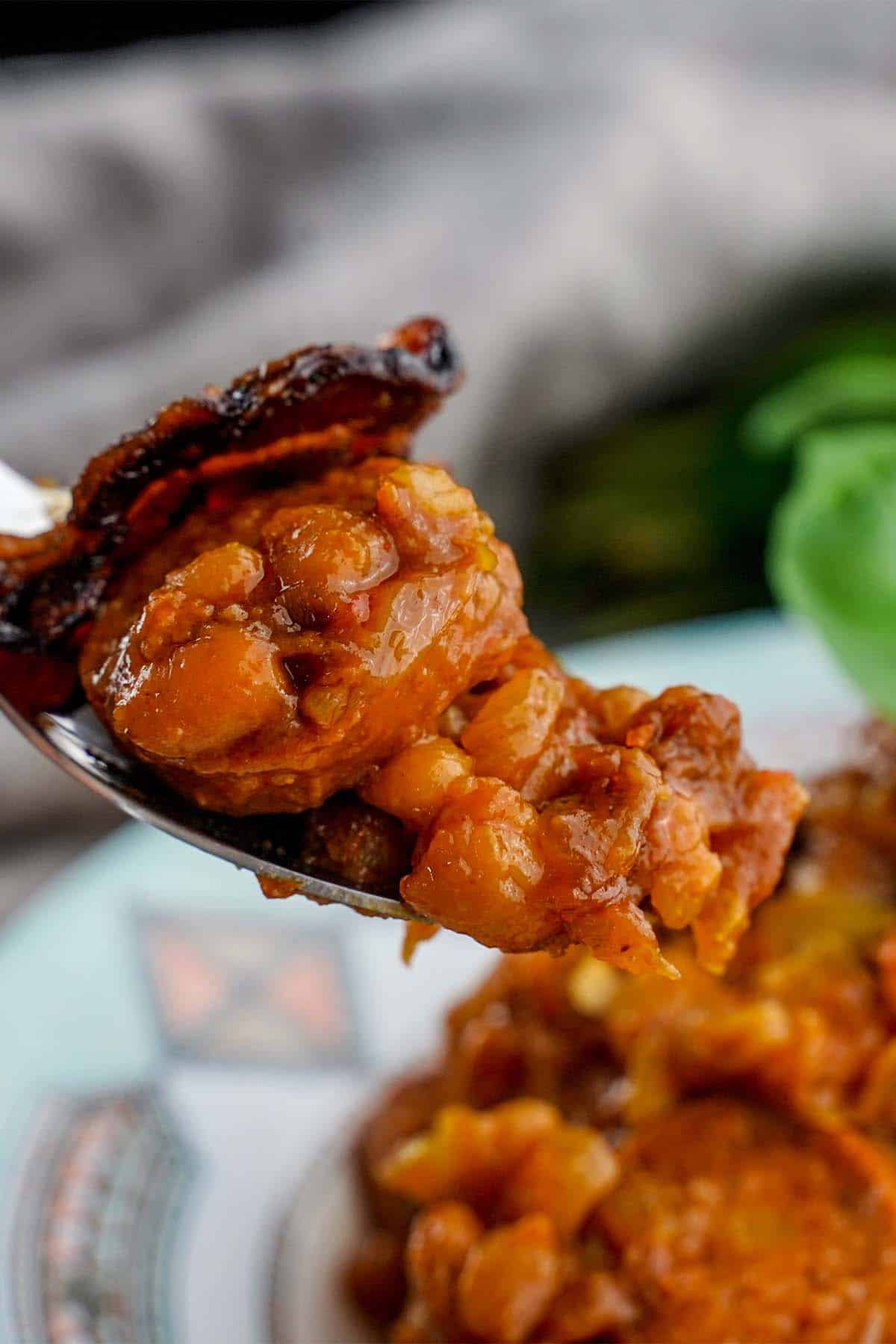 spoonful of Baked Beans with Sugar and Bacon