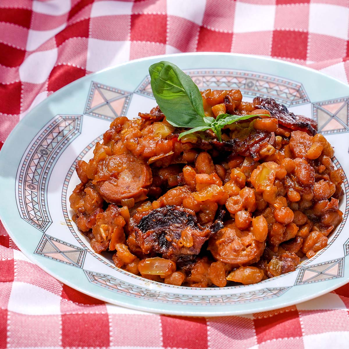 bowl of Baked Beans with Sugar and Bacon