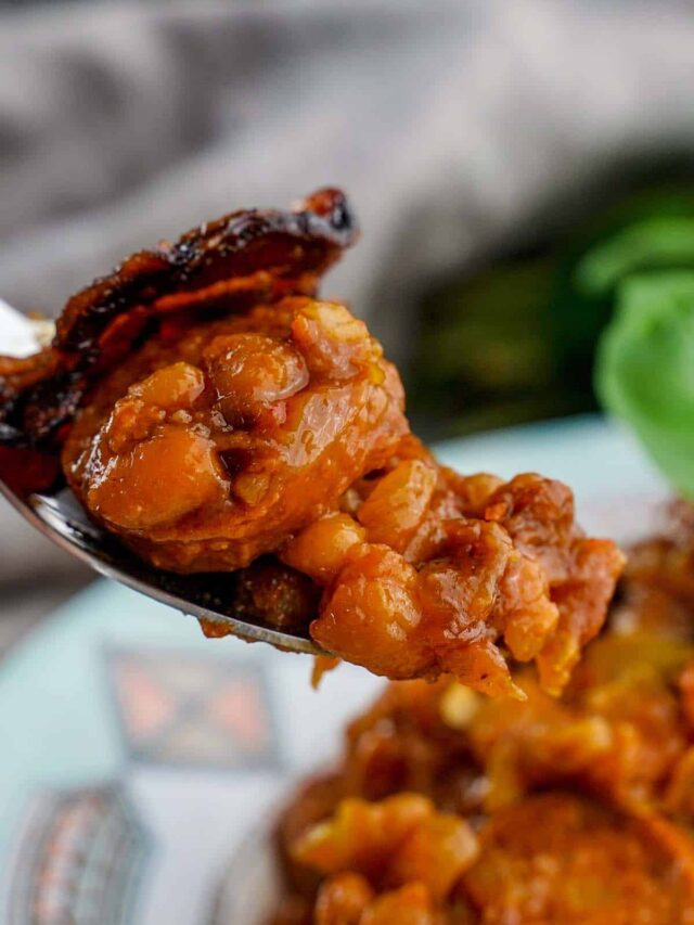 spoonful of Baked Beans with Sugar and Bacon