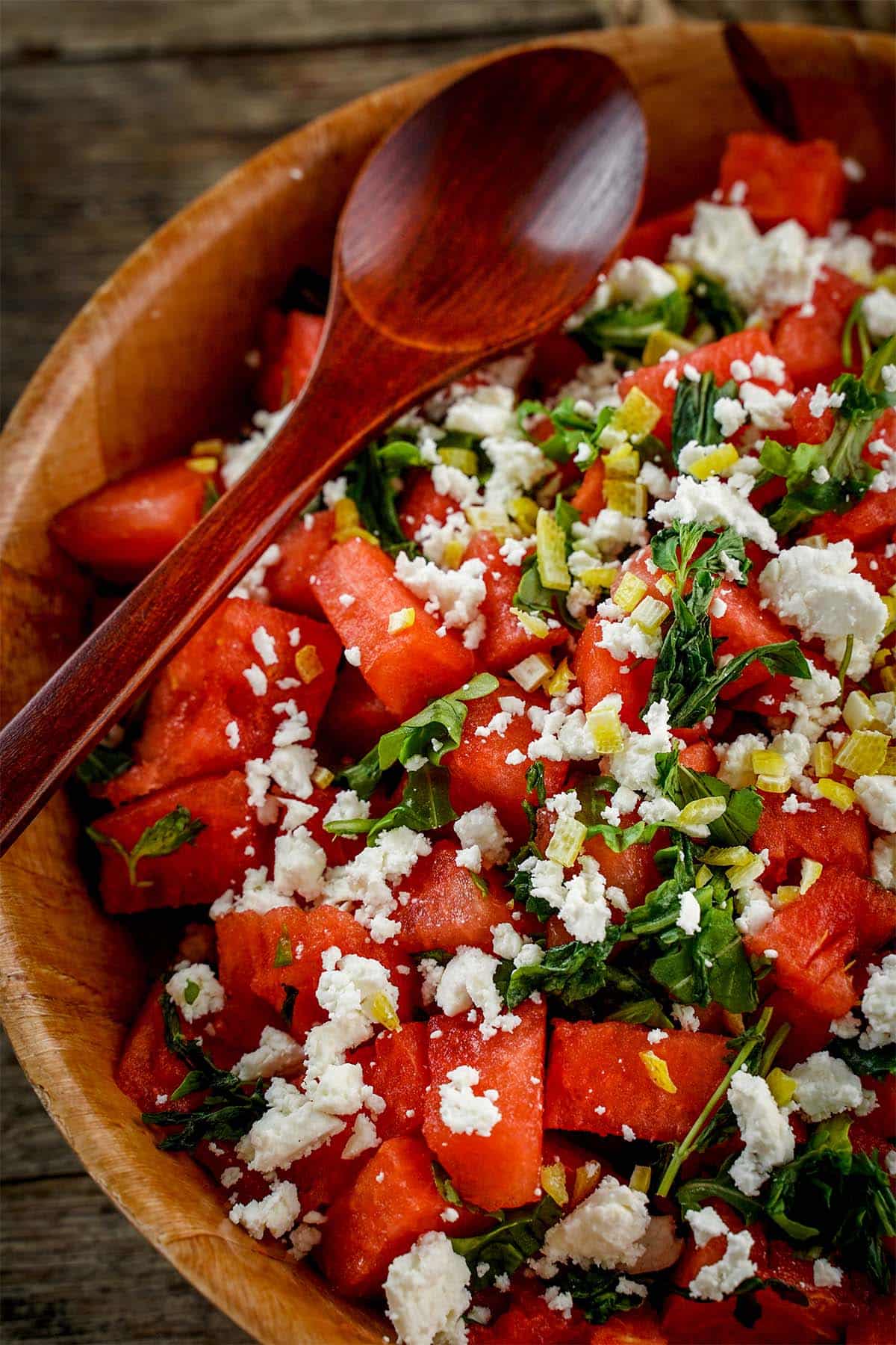 watermelon salad with feta and mint